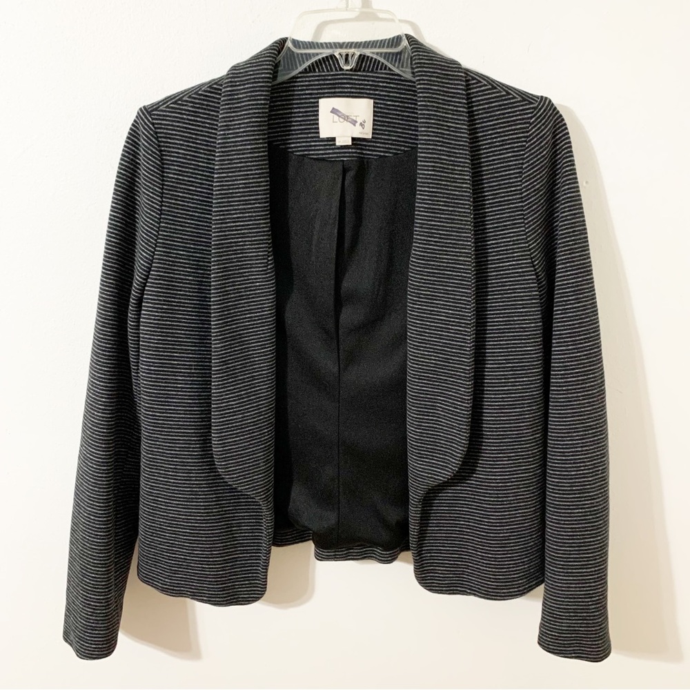 Ann Taylor LOFT Striped Jersey Knit Fully Lined Open Front Blazer Style Jacket